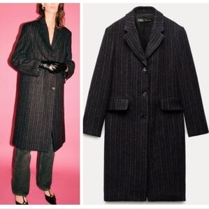 New Zara Manteco Wool Striped Coat ZW Collection 8912/760 Size XL